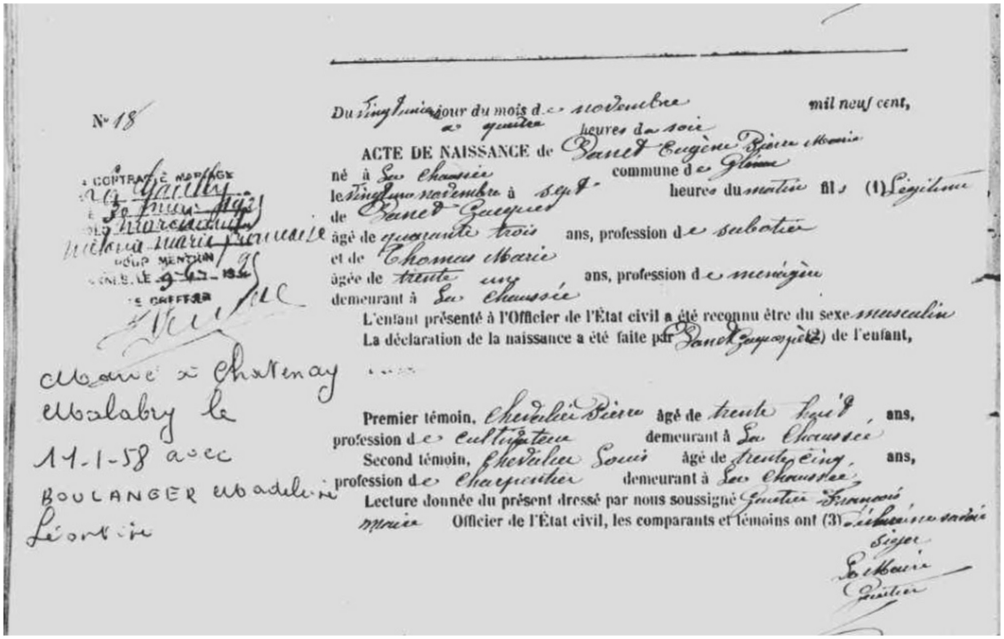 Bulletin de naissance de M. Danet- 